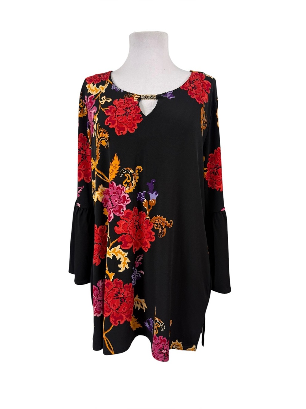 JM Collection XL Tunic Floral Bell 3/4 Sleeves Stretchy Pullover
